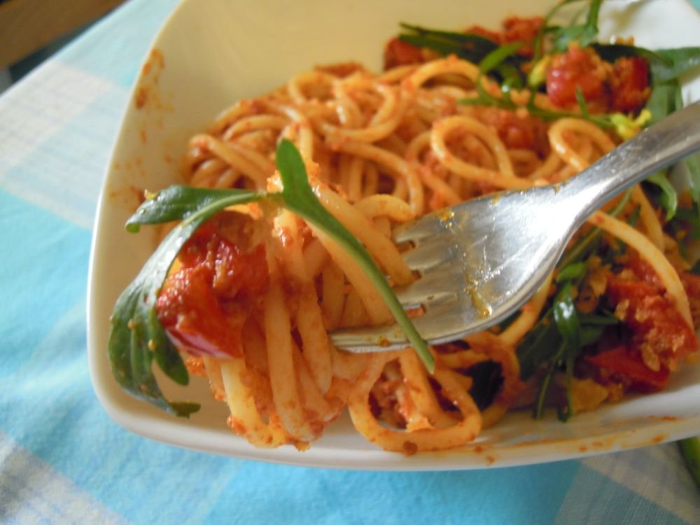 Spaghetti, 'nduja e rucola - passo 11