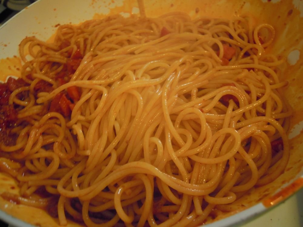 Spaghetti, 'nduja e rucola - passo 9